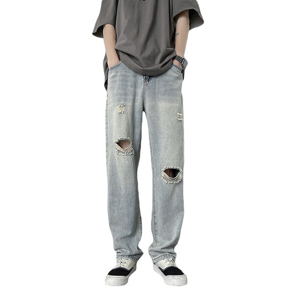 Férfi magas derekú farmer, szakadt motívumokkal