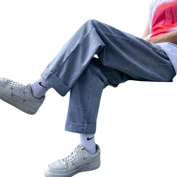 Széles szárú férfi farmernadrág zsebbel