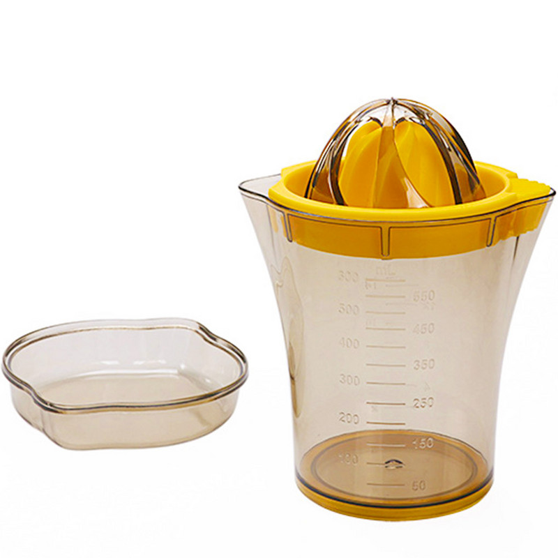 Ръчна чаша за изстискване на сок 2 в 1 Сокоизстисквачка за цитрусови плодове Лимон Портокал Плодове Ръчна изстисквачка ABS пластмасова мерителна чаша Вградена мерителна скала
