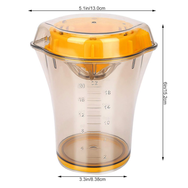 Ръчна чаша за изстискване на сок 2 в 1 Сокоизстисквачка за цитрусови плодове Лимон Портокал Плодове Ръчна изстисквачка ABS пластмасова мерителна чаша Вградена мерителна скала