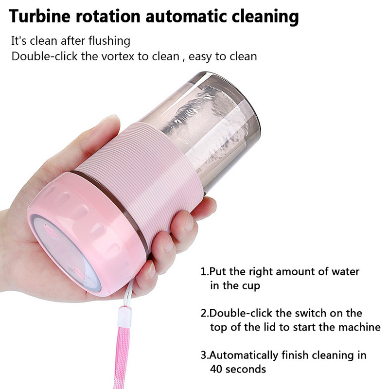 300 ml USB зареждане, преносима сокоизстисквачка, многофункционална, двукратно щракване, за да стартирате, мини чаша за блендер