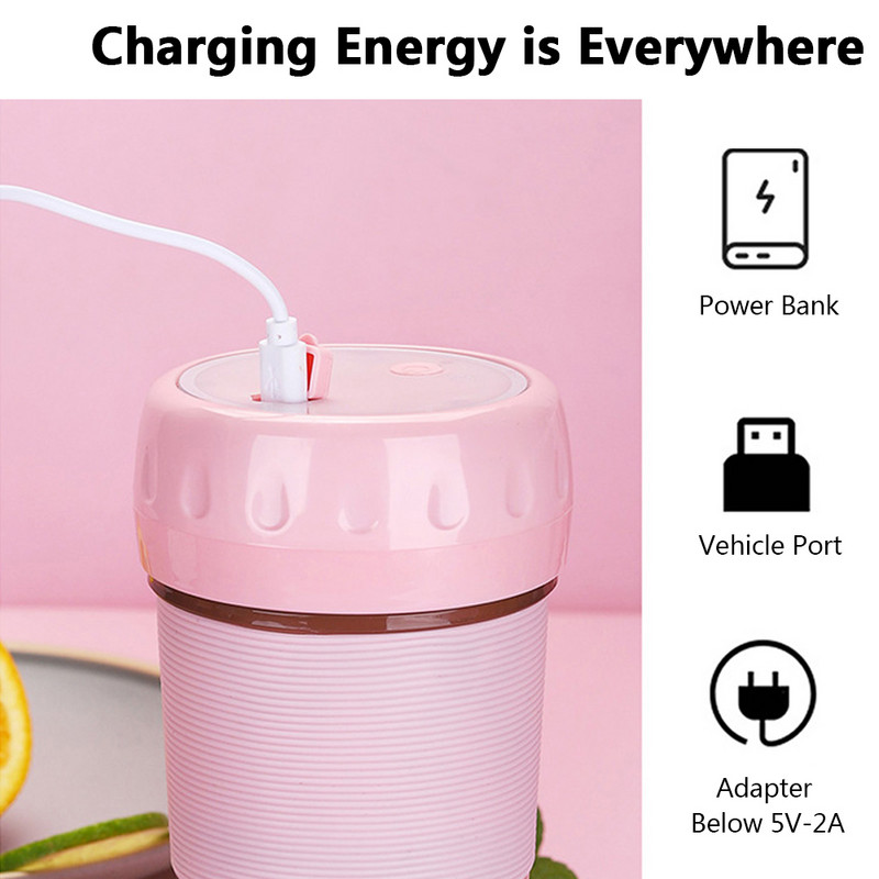 300 ml USB зареждане, преносима сокоизстисквачка, многофункционална, двукратно щракване, за да стартирате, мини чаша за блендер