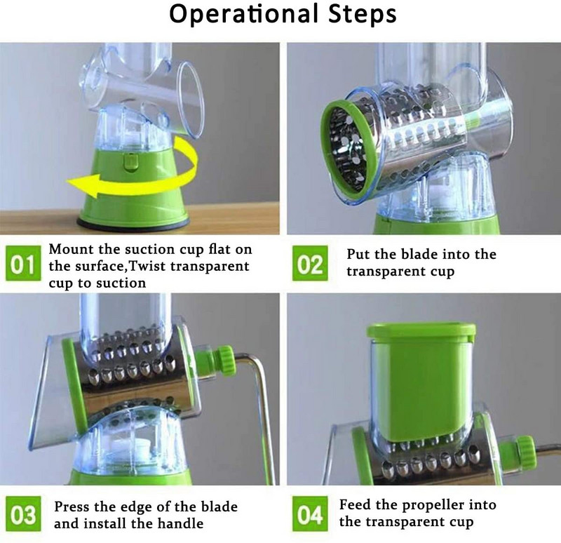 Daugiafunkcinis besisukantis daržovių trintuvas, daržovių pjaustyklė, vaisių mašina, bulvių pjaustyklė, virtuvės smulkintuvo įtaisas