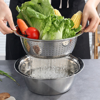 3 σε 1 Πολυλειτουργικό ανοξείδωτο ατσάλι Κόφτης λαχανικών Νιπτήρας Κουζίνα Τρίφη Διχτυωτό Καλάθι Μπολ πλυσίματος λαχανικών