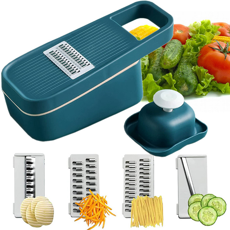 12Pcs Зеленчукорезец Резачка за зеленчуци Чипс Ренде Резачка за месо Лук Чопър Контейнер за съхранение на храна Кухненски инструменти Машина за нарязване на картофи