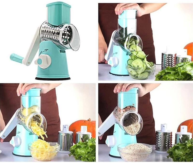 Daugiafunkcinė 3 viename sukamoji trintuvė Virtuvės priedai Daržovių pjaustyklė Rankinė bulvių vaisių daržovių smulkintuvas