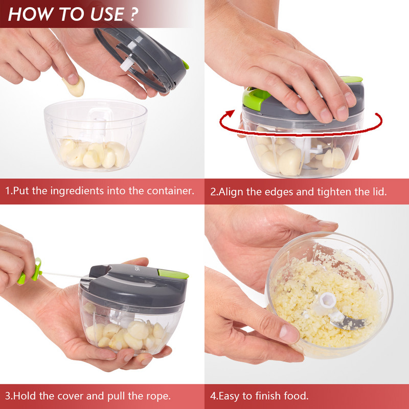 Ръчен процесор за чопър за зеленчуци, месо, плодове, резачка, чесън, лук, кълцачи за мъже, кухненски джаджи