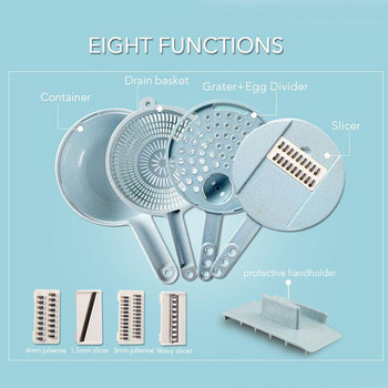 Πολυλειτουργικός κόφτης μαντολίνου 8 σε 1 με σουρωτήρι κόφτης φρούτων λαχανικών Αποφλοιωτής πατάτας καρότο κρεμμύδι αξεσουάρ κουζίνας Gadget