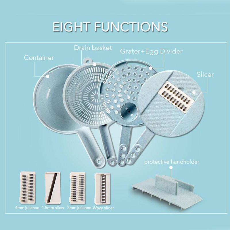 Мултифункционален 8 в 1 Мандолин Слайсер с цедка Резачка за плодове и зеленчуци Белачка за картофи Морков Лук Кухненски аксесоари Притурка