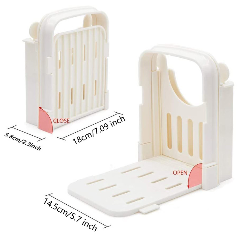 Sulankstomas duonos pjaustytuvas, reguliuojamas duonos pjaustymo vadovas naminei duonai, beigelio skrudinta duonos pjaustyklė / pjaustyklė, duonos pjaustymo mašina, balta