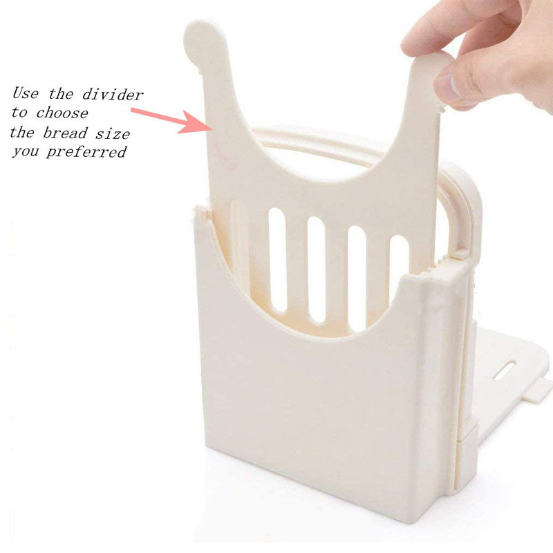 Sulankstomas duonos pjaustytuvas, reguliuojamas duonos pjaustymo vadovas naminei duonai, beigelio skrudinta duonos pjaustyklė / pjaustyklė, duonos pjaustymo mašina, balta