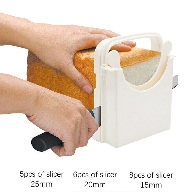 Sulankstomas duonos pjaustytuvas, reguliuojamas duonos pjaustymo vadovas naminei duonai, beigelio skrudinta duonos pjaustyklė / pjaustyklė, duonos pjaustymo mašina, balta