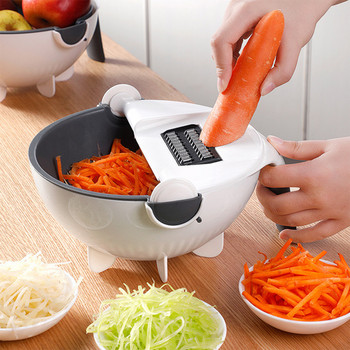 Многофункционална въртяща се резачка за зеленчуци с кошница за отцеждане Домакинска резачка за картофи Ренде за репички Кухненски инструменти