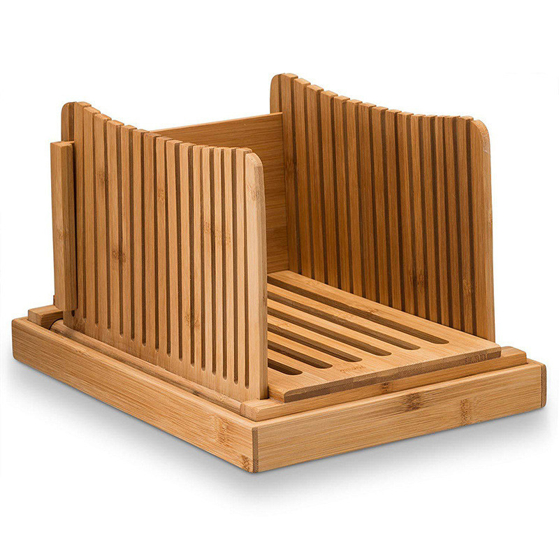 Natūralaus bambuko duonos pjaustyklė, skirta naminei duonai, sulankstoma ir kompaktiška skrebučio pjaustymo lentos kreiptuvas, reguliuojamas 3 storio pjaustytuvas