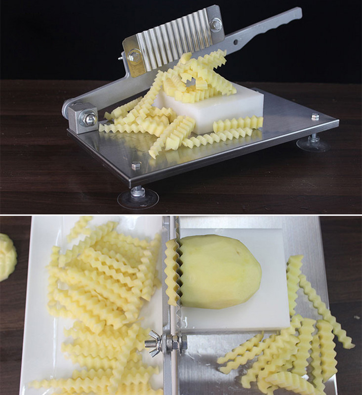 Komercinis nerūdijančio plieno bulvių drožlių pjaustytuvas gruzdintų bulvyčių bulvių pjaustytuvas banguotas bulvių pjaustymas virtuvės daržovių vaisių peilių įrankis