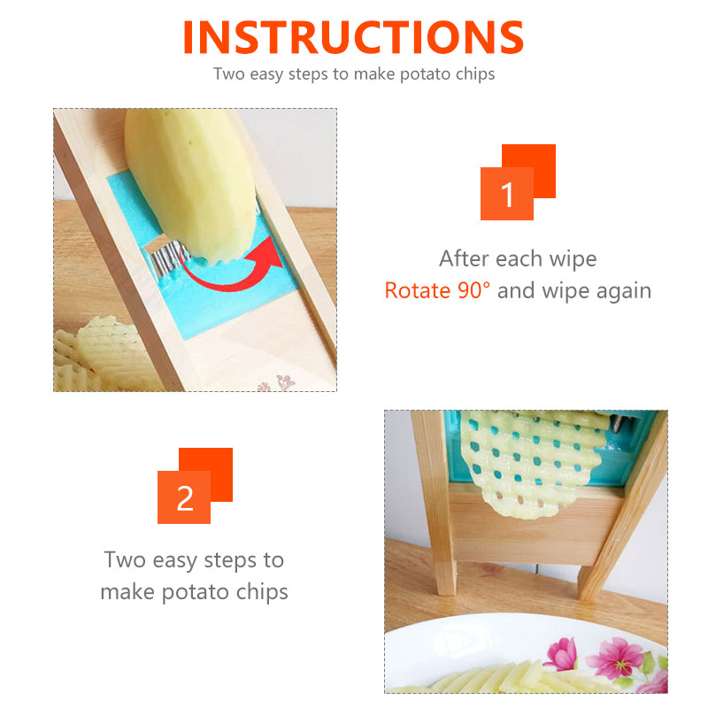 Kuhinjska drvena mreža za rezanje krumpira Ribelica za povrće Valovita mreža Sjeckalica Rezač valoviti nož Sjeckalica Sjeckalica za salatu Gulilica za gnječenje