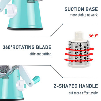 Резачка за зеленчуци Ротарен слайсер Чопър Машина Кухненски аксесоари Инструмент Мелничка за храна за зеленчуци Картофи Моркови Ядки Чесън Репички