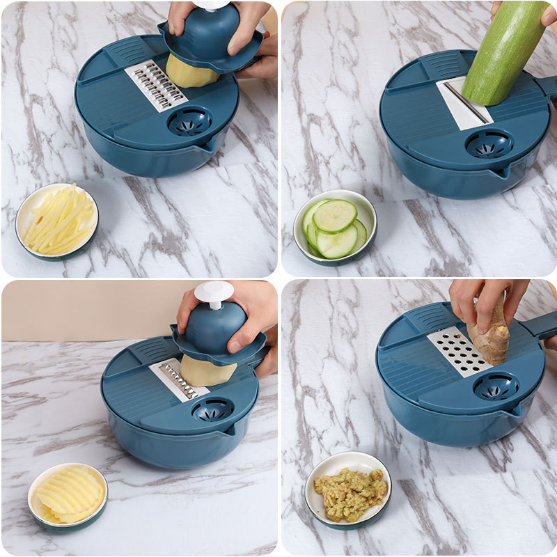 Daudzfunkcionāls dārzeņu griezējs virtuves rīki Kartupeļu smalcinātājs Šķēlīšu rīve Dārzeņu smalcinātājs Lāpstiņa Drenāžas grozs Virtuves sīkrīks