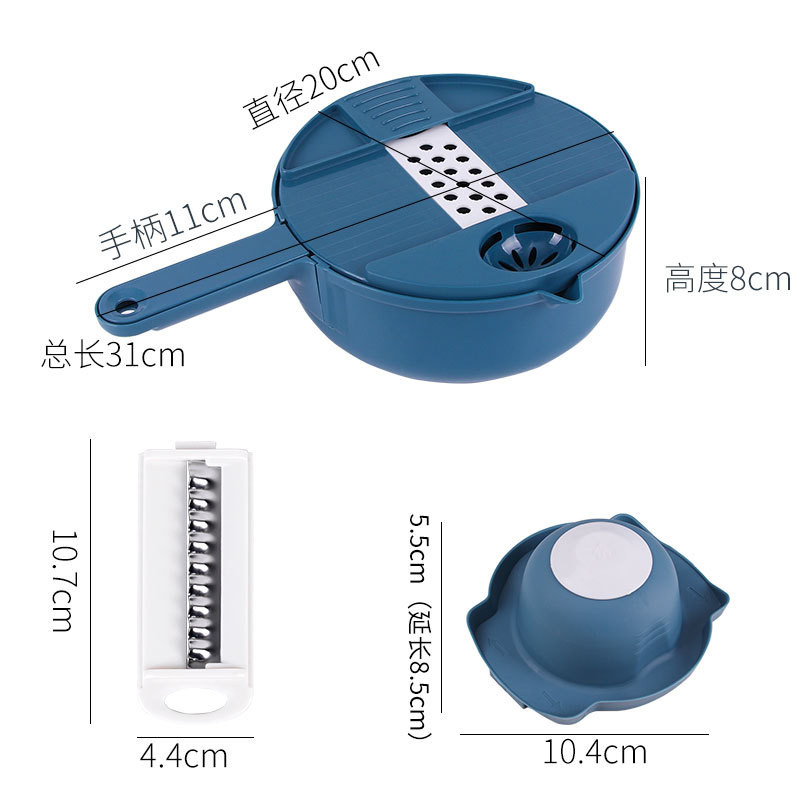 Daudzfunkcionāls dārzeņu griezējs virtuves rīki Kartupeļu smalcinātājs Šķēlīšu rīve Dārzeņu smalcinātājs Lāpstiņa Drenāžas grozs Virtuves sīkrīks