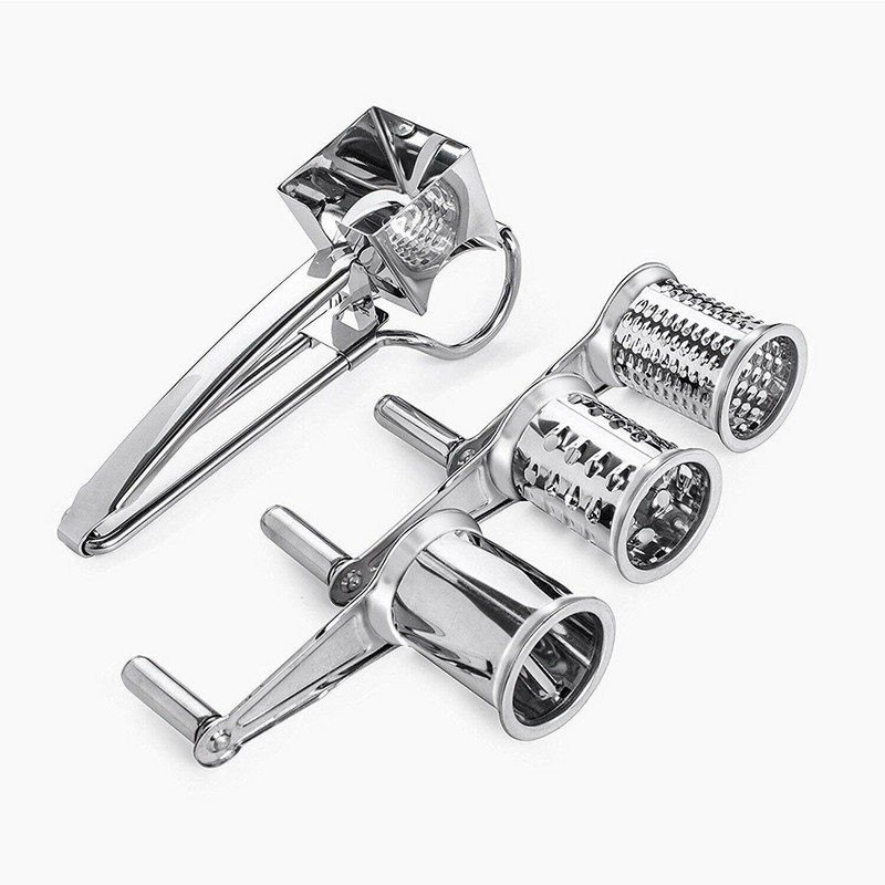 Rotācijas siera šokolādes rīves smalcinātājs Virtuves piederumi Nerūsējošā tērauda griezēja dzirnaviņas ar 3 cilindru asmeņiem Mājas virtuves instrumenti