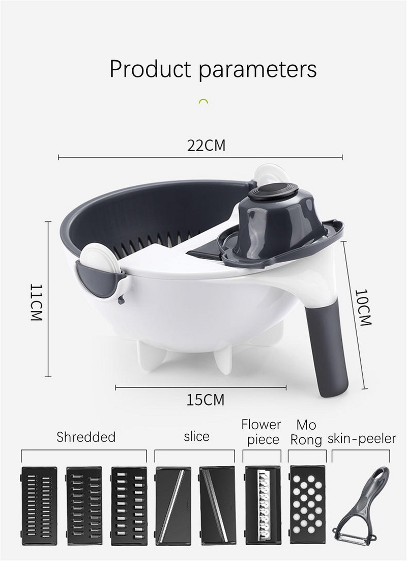 Čarobni višenamjenski rotirajući rezač povrća s košarom za odvod Kuhinjski sjeckalica voća Rendač Rezač Drop dostava