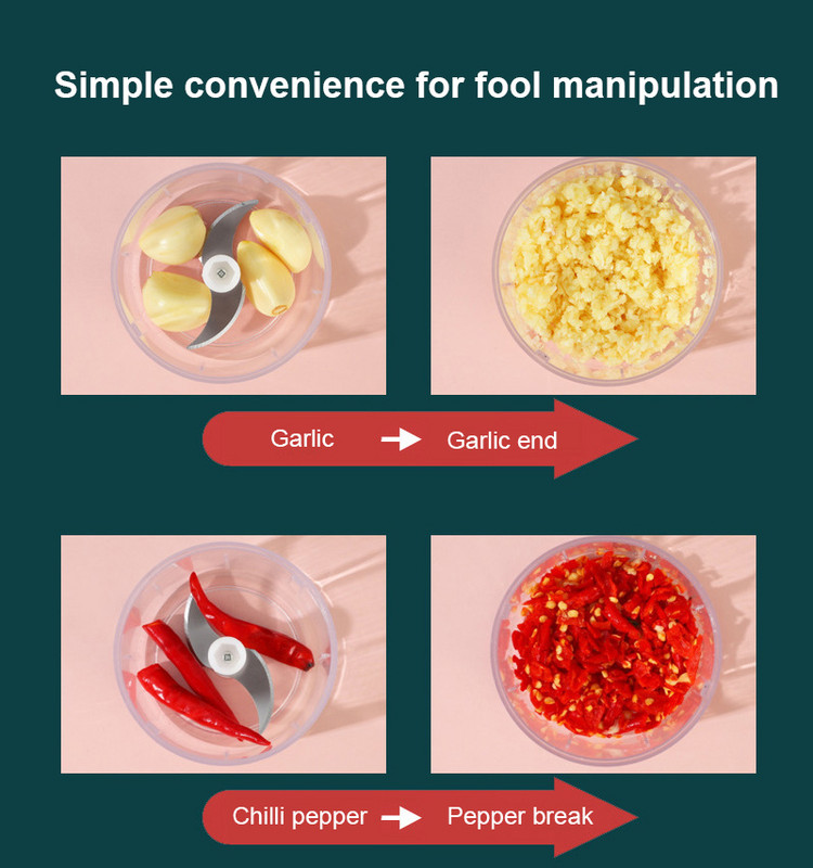 Mini USB punjenje, električna gnječilica za kuhinju, čvrsta, izdržljiva drobilica, sjeckalica za zgnječeni češnjak, zdrobljeni svježi đumbir