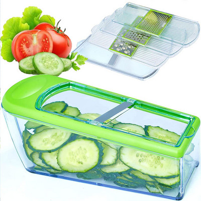 LHS Mandoline Πολυλειτουργικός κόφτης λαχανικών με πιεστικό τεμάχιο κοπής αποφλοιωτή φρούτων Dicer Chopper Τρίφτης λαχανικών με 4 λεπίδες