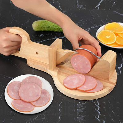 Tăiător de carne ghilotină pentru cârnați din lemn, cu lamă, tăietor de mâncare, accesorii pentru bucătărie, gadget pentru casă