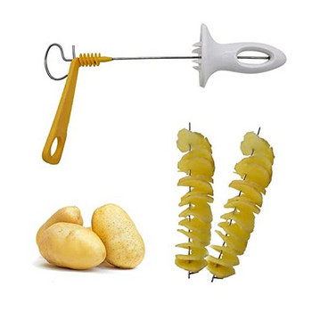 3-струнен въртящ се резен за картофи от неръждаема стомана + пластмасов усукан нож за резени картофи Спирала Направи си сам ръчно Творчески кухненски джаджи