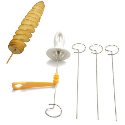 Tăiător de cartofi rotativ cu 3 șiruri din oțel inoxidabil + tăietor de cartofi răsucite din plastic în spirală manual DIY Gadgets de bucătărie creative