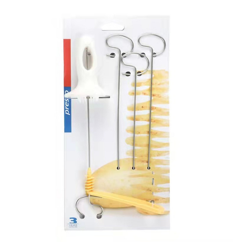Rotirajući rezač krumpira s 3 žice od nehrđajućeg čelika + plastični upleteni rezač krumpira Spiralni DIY ručni kreativni kuhinjski dodaci