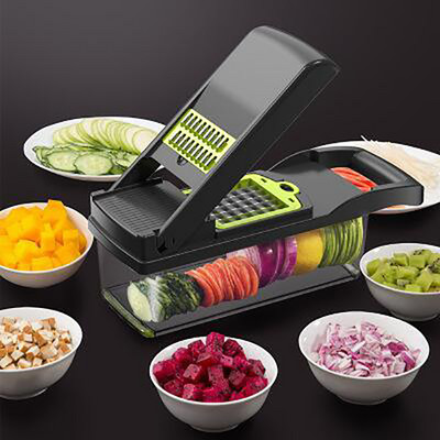 Dispozitiv multifuncțional de tăiat cubulețe Alimente Legume Tocător ceapă Tăiător Dicer Roșii Cutter Răzătoare 12 în 1 Tocator Veggie Spiralizer