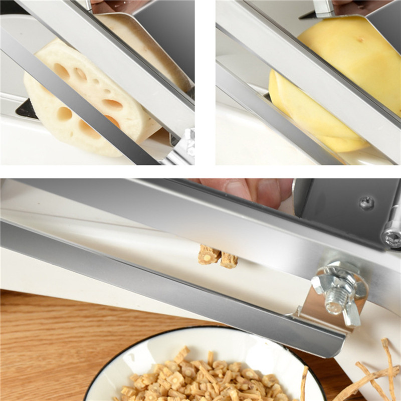 Virtuves instrumenti Gaļas griešanas mašīnas sakausējums nerūsējošais tērauds mājsaimniecības manuāli regulējams biezums gaļas un dārzeņu griešanas sīkrīks