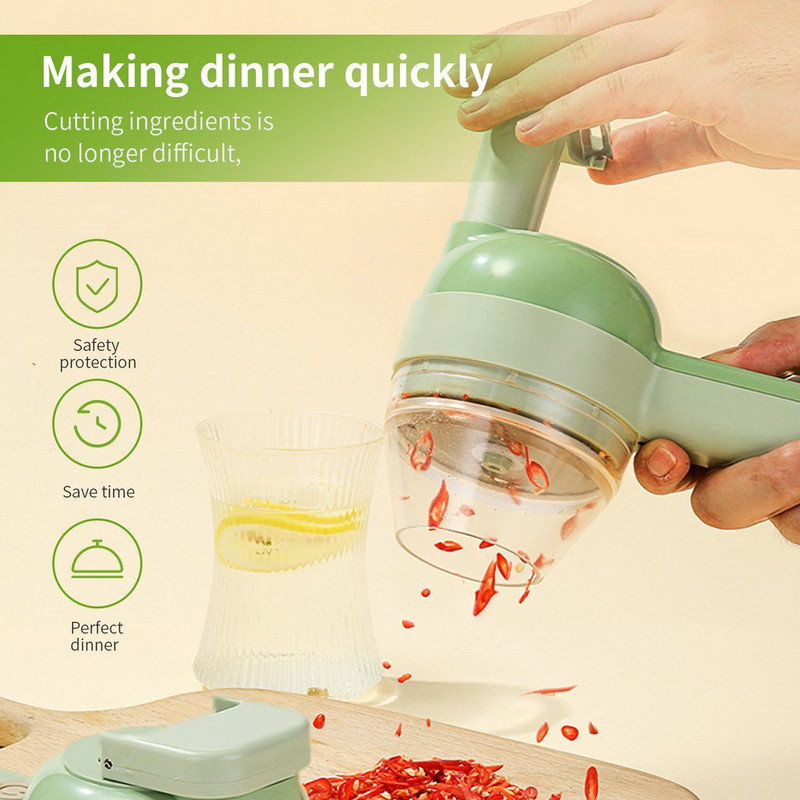 4 u 1 električna kuhinjska sjeckalica USB punjenje Gnječilica za češnjak Rezač povrća Drobilica Mini mlin za meso
