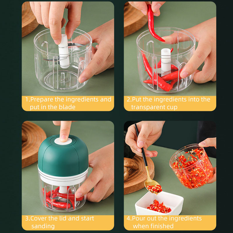 100 ml / 250 ml Mini USB de încărcare fără fir Pulverizator electric de bucătărie alimente usturoi ardei mașină de tocat carne mixer auxiliar pentru copii