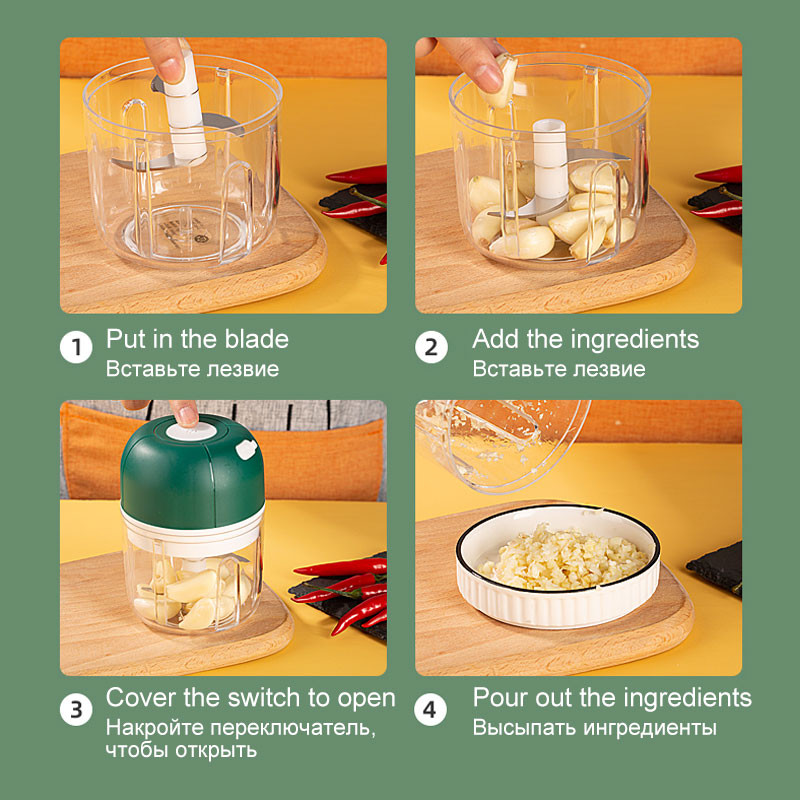 Mini mașină de tocat carne electrică de 250 ml, încărcare USB, tocător de alimente fără fir, tocător de ingrediente pentru usturoi, presă instrument de bucătărie