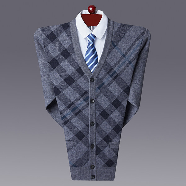 Cardigan pentru bărbați cu decolteu ascuțit și nasturi