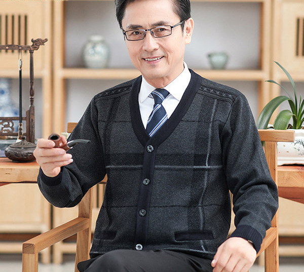 Cardigan casual cu mânecă lungă în carouri