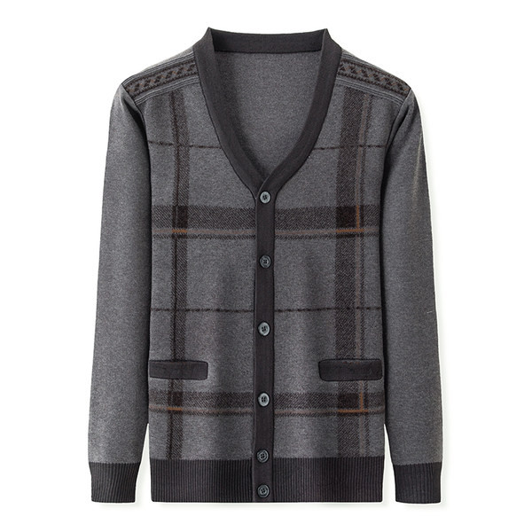 Cardigan casual cu mânecă lungă în carouri