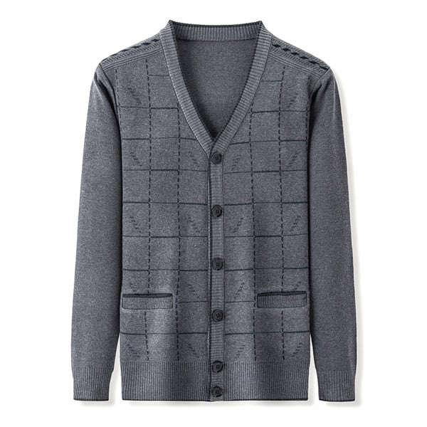 Cardigan bărbătesc tricotat cu nasturi și decolteu în V