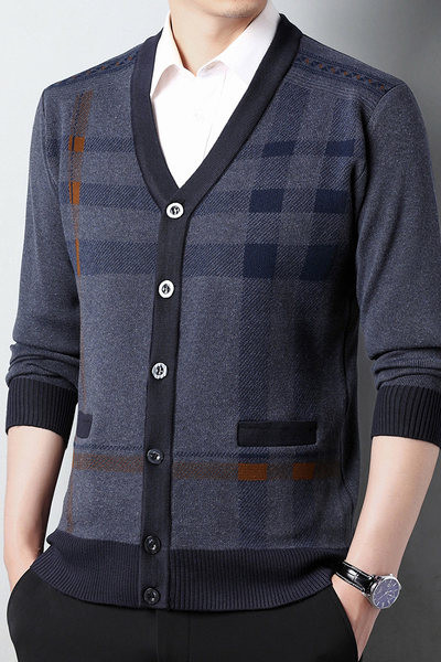 Cardigan casual în carouri pentru bărbați