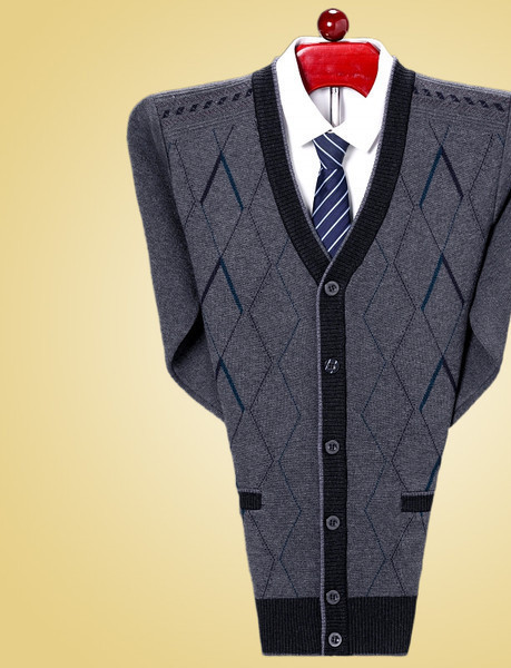 Cardigan pentru bărbați cu mâneci lungi în carouri, cu nasturi