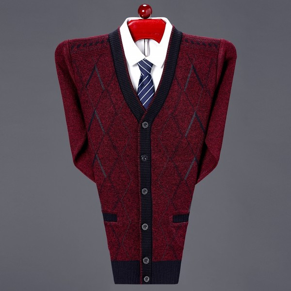 Cardigan pentru bărbați cu mâneci lungi în carouri, cu nasturi