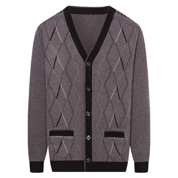 Cardigan pentru bărbați cu mâneci lungi în carouri, cu nasturi