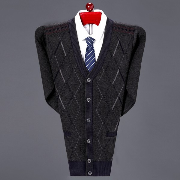 Cardigan pentru bărbați cu mâneci lungi în carouri, cu nasturi