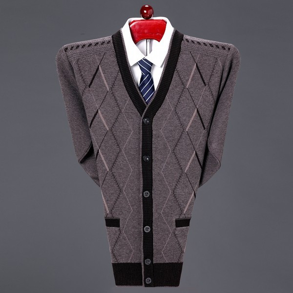 Cardigan pentru bărbați cu mâneci lungi în carouri, cu nasturi