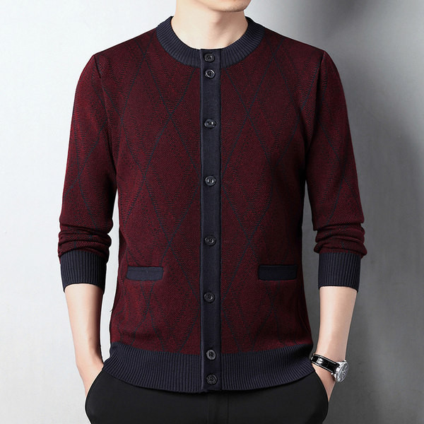 Cardigan cu mânecă lungă cu decolteu O pentru bărbați