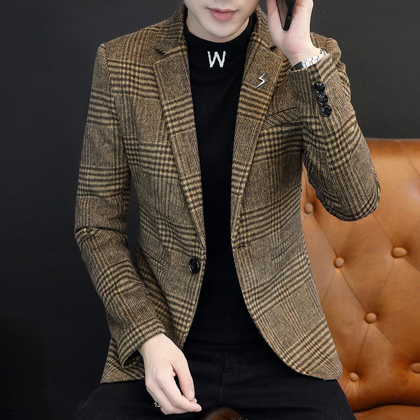 Jachetă pentru bărbați cu imprimeu cu carouri și buzunar interior