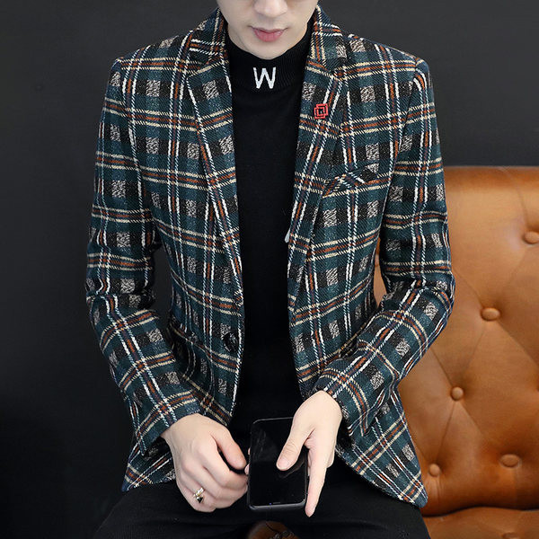 Jachetă pentru bărbați cu imprimeu cu carouri și buzunar interior