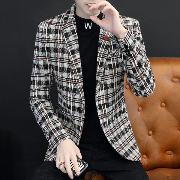 Jachetă pentru bărbați cu imprimeu cu carouri și buzunar interior